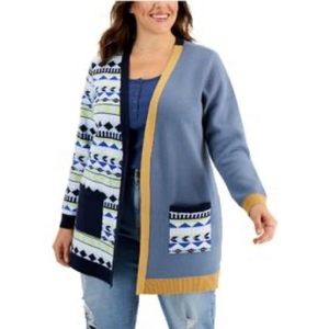 STYLE & CO. Women’s Stretch Pocketed Cardigan Color Block Open Front Sweater